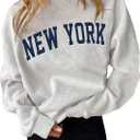 Verdusa Women's Letter Print Crewneck Sweatshirts Streetwear Casual Loose Pullover Tops (Large, Grey New York)