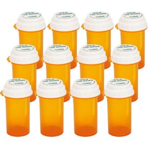 Prescription Reversible Thumb Tab Vials, Medicine Container, Pill Bottle, Prescription Pharmacy Vials Reversible Cap with Animal Pet Resistant (not Child Resistant) Open (16 Dram, 12pcs)