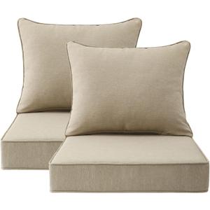 Outdoor Patio Chair Cushions Set, 24" x 24", Set of 2, Water-Repellent, Fade Resistant, Deep Seat Bottom and Back Cushion for Backyard, Couch, Sofa and Patio Furniture, Tan