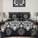 Mybedsoul King Size comforter set, 7 Pieces Boho Bed in a Bag for King Bed, Black Damask Comforter Set with Sheet, Pillowcases & Shams, Soft Microfiber Lightweight Bedding Set for All Season(90"x104")