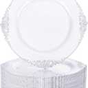 Nervure 100PCS White and Silver Plastic Plates - 10.25Inch Silver Disposable Plates - Heavyweight Dinner Plates for Wedding & Party