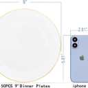 Festiva 50Pcs Gold Plastic Plates - 9 Inch White Plastic Plates with Gold Rim - Disposable Dinner Plates - include 50 salad&pasta Plate Perfect for Party&Wedding&Thanksgiving &Christmas