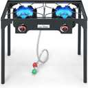 COOKAMP High Pressure Double Propane Burner Outdoor Camping Stove with 0-20 PSI Adjustable Regulator and Steel Braided Hose (Two Burner Stove)