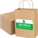 Klean & Conwenice Paper Gift Bags with Handles, 8x4.25x10.5 100Pcs Brown Bags Bulk, Medium Size Kraft Paper Bags, Wedding Gift Bag, Goody Party Favor, Retail Merchandise, Grocery Shopping