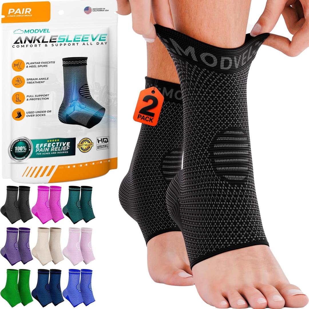 Modvel Foot & Ankle Brace Socks for Sprained Ankle Compression Sleeve - Plantar Fasciitis Relief Brace, Foot Support for pain Women & Men - Tendonitis & Arthritis Feet Sleeve, Stabilizing Ankles Wrap (Medium)