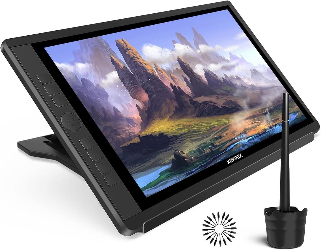 Drawing Tablet with Screen, 15.6'' XOPPOX Graphics Drawing Monitor Pen Display with 1080P Full Laminated Screen,Tilt 8192 Levels Battery-Free Stylus,Adjustable Stand,Compatible for Window/Mac
