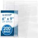 Spartan Industrial - 6 X 9 (Count of 200) Quart Clear Reclosable Zip Plastic Poly Bags with Resealable Lock Seal Zipper - 2 Mil