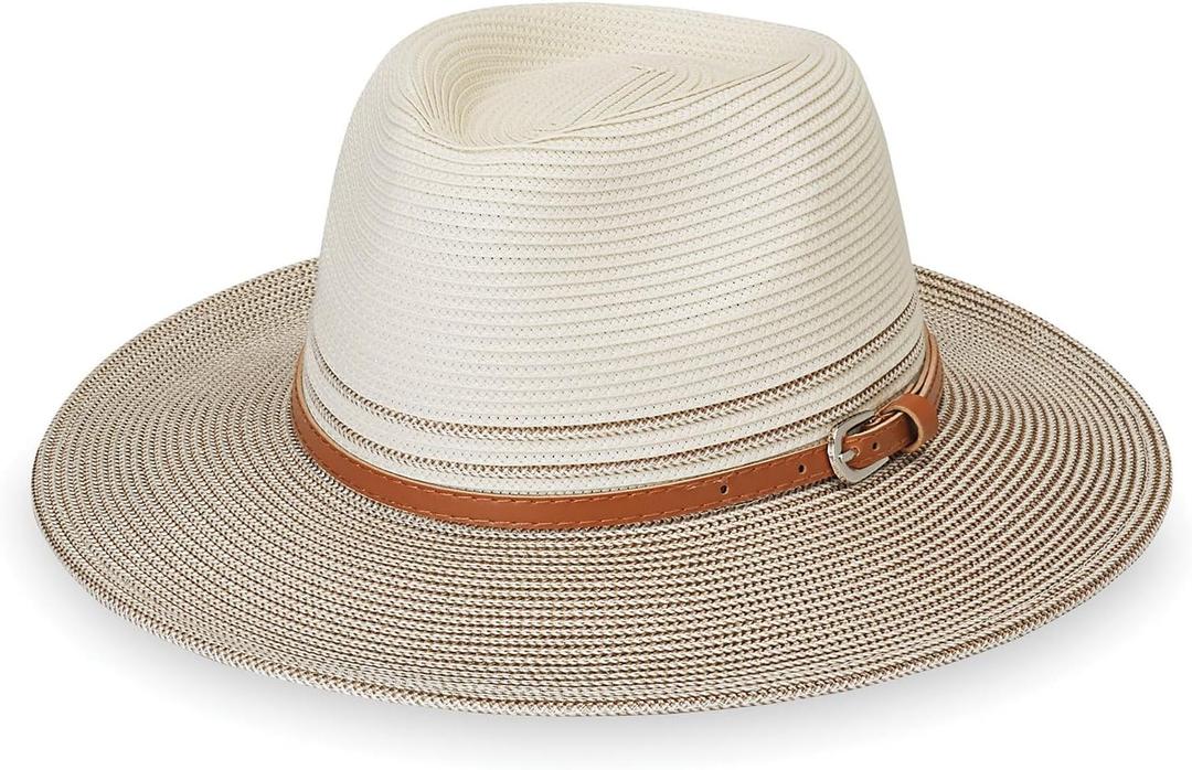 Wallaroo Womens Petite Kristy Fedora (Ivory/Stone, Small) UPF 50+ UV Sun Protection, Packable, Adjustable, Small Size Fedora Sun Hat for Travel, Hiking, Outdoor Adventures | Year Round (Beige)