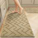 hicorfe Kitchen Runner Rugs and Mats Sets,2 Pieces Absorbent Non-Slip Kitchen Rug,Comfort Kitchen Mat for Floor,Washable for Kitchen,Hallway,Office,Sink,Laundry(20"x48"+20"x32",Brown)