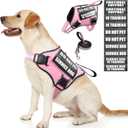 Service Dog Vest Harness and Leash Set+10 Patches,No Pull&Easy Walk Reflective Dog Harness with Soft Padded Handle for Training/Everyday,Fit Small/Medium/Large/Extra-Large Dogs(Pink, Medium)
