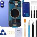 OEM Rear Back Glass Replacement for iPhone 16 6.1-inches + Pre-Installed Plate and Camera Frame and Lens + Reparing Tool Kit (Ultramarine)