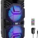 Pyle Bluetooth PA Speaker System - 600W Rechargeable Outdoor Bluetooth Speaker Portable PA System w/ Dual 8 Subwoofer 1 Tweeter, Microphone In, Party Lights, USB, Radio, Remote - Pyle PPHP2836B