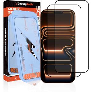 chubbycable 2PCS ChubbyShield Ultra for iPhone 17 Pro HD Tempered Glass Screen Protector, Ultra-easy Install Box, Auto Dust-Elimination & Bubble Free