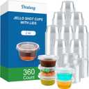 360 Set 2 oz Jello Shot Cups with Lids, Sturdy & Food Safe Disposable Plastic Portion Condiment Dipping Sauce Cups, Small Containers for Salad Dressing