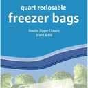 Amazon Basics Reclosable Freezer Quart Food Storage Bags with Zipper Seal, BPA Free, Stand and Fill, Airtight, 120 Count (Previously Solimo)