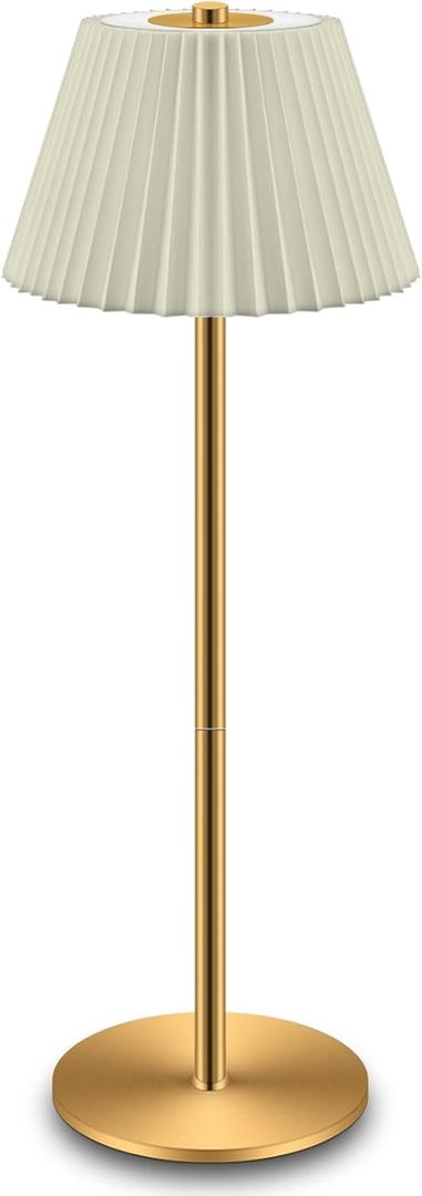 Cordless Small Table Lamp, 4000mAh Rechargeable Battery, Touch Control 3-Color & Stepless Dimming, Portable LED Mini Lamp with Beige Shade for Bedroom, Office, Dining Table, Outdoor Camping