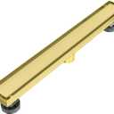 Linear Shower Drain 36 Inch Brushed Gold, Stainless Steel Rectangle Bathroom Floor Drain Tile Insert with Reversible Cover, Hair Catcher, Adjustable Feet