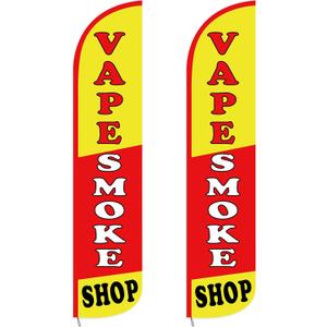 Hahafelt 2 Pcs Smoke Shop Windless Feather Swooper Flag 2.5x12 Feet Smoke Shop Banner Sign Knitted Tall Advertising Feather Flag Sign for Outdoor Business Advertising