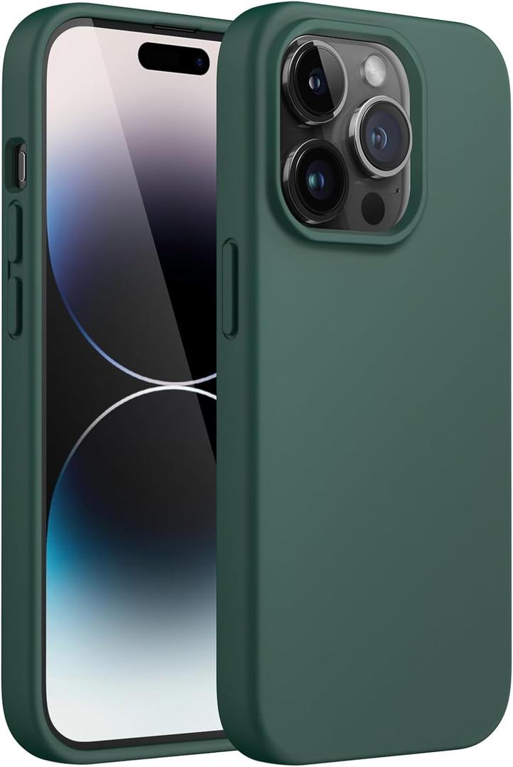JETech Silicone Case for iPhone 14 Pro 6.1-Inch, Silky-Soft Touch Full-Body Protective Phone Case, Shockproof Cover with Microfiber Lining (Midnight Green)