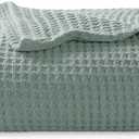 Bedsure 100% Cotton Large Throw Blanket for Couch 50x70 inches - Breathable and Soft, Waffle Weave Throw Blanket for Office, Sage Green