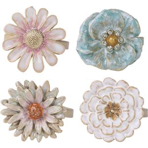 NIKKY HOME 4 Pcs Napkin Rings, Flower Napkin Buckles Rhinestone Bling Round Napkin Holders for Wedding Banquet Home Party Decoration Dining Table Accessory