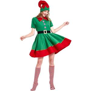 yajuntang Womens Christmas Elf Holiday Costumes Dress and Hat sock for Women (Medium, Green)