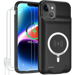 Battery Case for iPhone 14 Plus, Upgraded 12000mAh High Capacity Rechargeable Portable Extended Charger Case Wireless Charging Compatible with iPhone 14 Plus (6.7 inch) Charging Case & Carplay (Black)