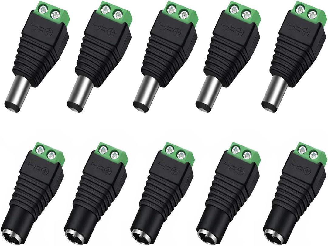 California JOS (5 Male + 5 Female) 12 V 2.1x5.5mm DC Power Jack Plug Adapter Barrel Connector for CCTV Security Camera LED Strip