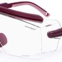 UKNOW Safety Goggles Over Glasses, Anti Fog Safety Glasses with Clear Wraparound Lens, ANSI Z87.1 Protective Eyewear (Burgundy)