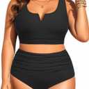 Aqua Eve Women Plus Size High Waisted Bikini - Two Piece Swimsuit Tummy Control Bathing Suit V-Wired 2025 Swimwear (14W, Black)