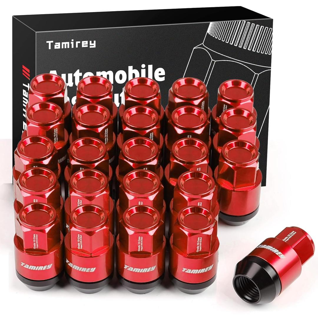 24pcs M14x1.5 Lug Nuts with Forged Aluminum Alloy Material Shell, 24 mm width/42mm Height, Compatible with 2014-2022 Ram 2500 3500, 2003-2016 Ford F250 F350 (Red)