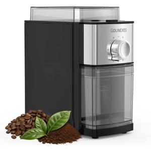 Automatic Burr Coffee Grinder - Flat Burr Coffee Beans Grinder with 17 Adjustable Settings for Espresso & French Press, Compact Electric Grinder with 7oz Large Hopper, Removable Burr, Black