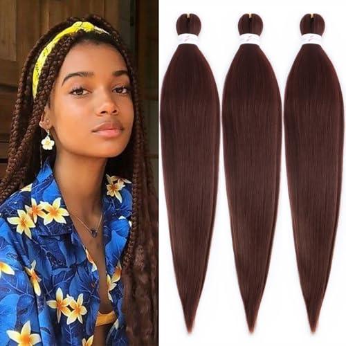 ADIASAI Braiding Hair Pre Stretched 24 Inch 3 Packs, Dark Brown Pre stretched Braiding Hair for Professional Braiding Hair Extensions, Hot Water Setting Yaki Texture Synthetic Hair(33#)