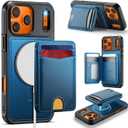 for iPhone 17 Pro Case Wallet Compatible with Magsafe, RFID Blocking Magnetic Card Holder 2 in 1 Detachable Kickstand Shockproof Phone Case for iPhone 17 Pro 6.3" Blue