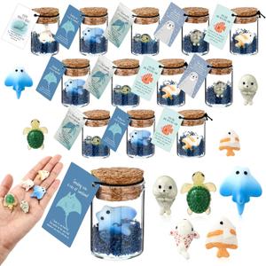 Fumete 35 Set Employee Appreciation Gifts Bulk for Coworkers Staff Team Desk Positive Resin Valentines Animal Pun Note Cards Small Thank You Gifts for Teachers Students Volunteer (Sea)