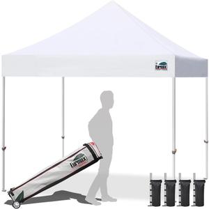 Eurmax USA 10x10ft Pop Up Canopy, Commercial Instant Tent for Outdoor Events, Patented No-Tip Rolling Storage Bag with 4 Sandbags, UV & Water Resistant, Heavy Duty Portable Shelter Gazebo, White