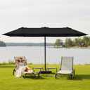 15FT Large Patio Umbrella with Base, Double Sided Rectangular Outdoor Umbrella with Sturdy Fiberglass Ribs, UPF 50+ Sun Protection, Wind-Resistant, Waterproof Fade-Resistant Fabric for Pool, Garden, Backyard, Deck(Black)