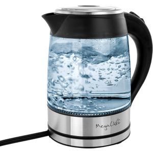 Megachef Glass and Stainless Steel Electric Tea Kettle, 1.8 L (1.9 Quarts)