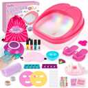 Dreamon Kids Foot Spa & Nail Kit Set - 25 Pcs Kids Spa Day Kit with Middle Size Rainbow Light Massage Foot Soak Tub - Manicure Pedicure Art Salon Girl Stuff - Christmas Birthday Gift for 3-12 Year Old