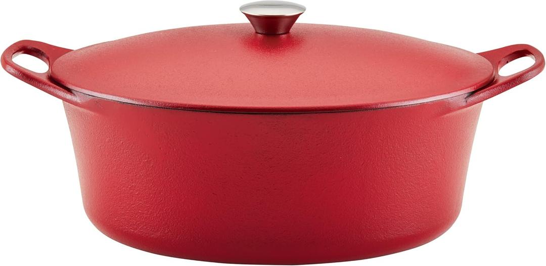 Rachael Ray NITRO Cast Iron Dutch Oven, 6.5 Quart, Red