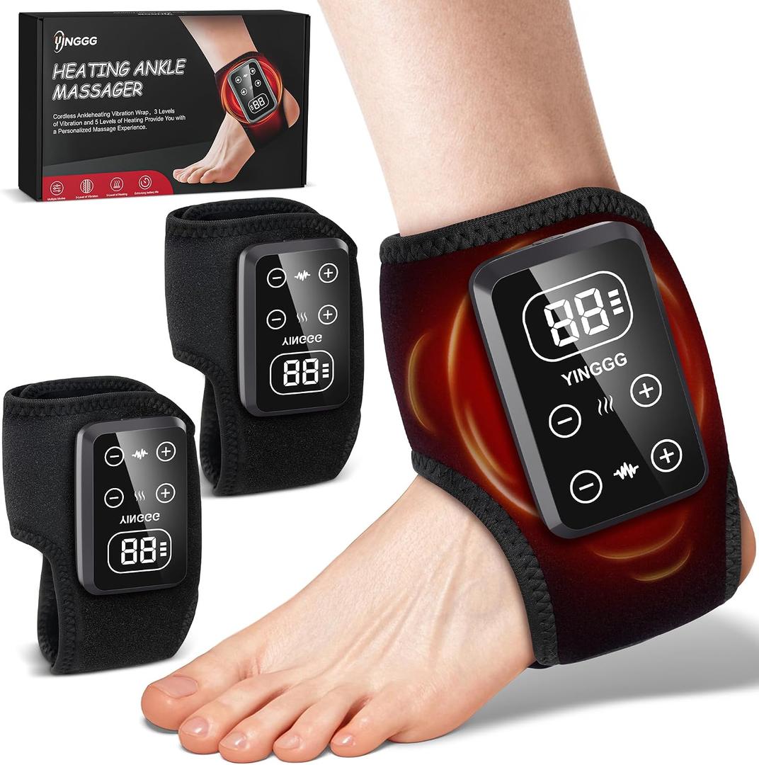 YINGGG 2PCS Foot Massager - 3-in-1 Cordless Foot & Ankle Massager with 5 Heat Levels & 3 Vibration Modes, Portable Ankle Heating Pad for Home Travel -YA01