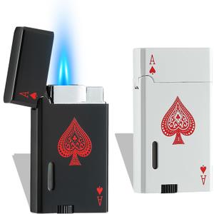 Ace Classic Butane Torch Lighter, Refillable Card Lighter with Double Jet Flame and Visible Window, Ideal Gift for Men and Women, Without Butane(Black+White)