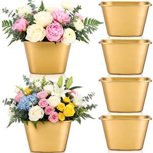 6 Pcs Small Gold Vases for Centerpieces Tall Metal Flower Trumpet Vase Vintage Compote Planter Plant Pots for Wedding Party Table Centerpiece Decorations (3.7 Inch,Cylinder)