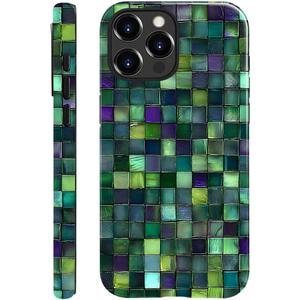 DAIZAG Case Compatible with iPhone 16 Pro,Glossy Durable Shock Protection Cover for Girl Women,Mosaic Glass Checkered Style