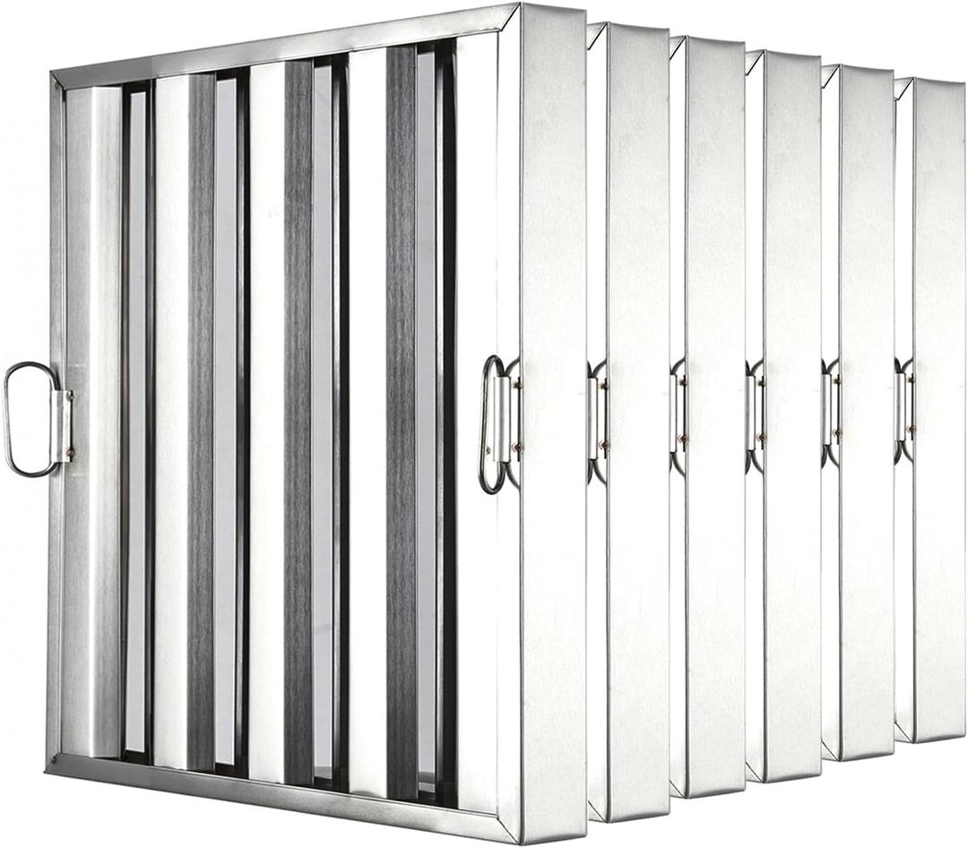 Commercial Range Hood Baffle Filters 19.5 x 19.5 Inch, 430 Stainless Steel Grease Filters for Restaurant Exhaust Hoods, Dishwasher Safe, 6 Pack