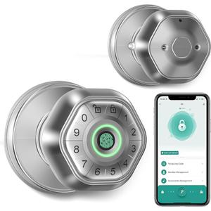 Fingerprint Door Lock- Smart Door knob,biometric Door Lockwith passcode keypad keyless Entry Door Handlefor Bedroom Home Hotel Office Apartment Smart Door Lock (Satin Nickel)