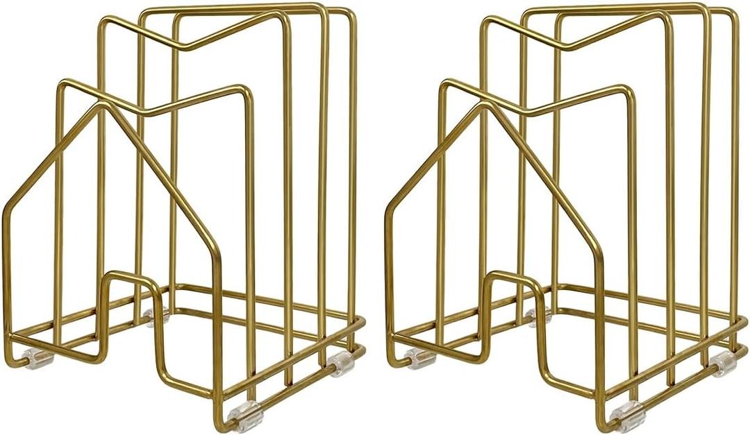 2 Pack Pot Lid Organizer Cutting Board Holder Inside Cabinet 304 Stainless Steel Pot and Pan Organizer Under Cabinet Cookie Sheet Bakeware Serving Tray Cooling Rack Stand Kitchen Countertop Matte Gold