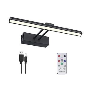 FUNCHDAY Picture Light, Battery Art Lights for Wall, Wireless Remote Painting Light with Timer and Dimmable, 13”Metal Display Lighting for Artwork, Portrait, Gallery-Black