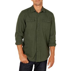 Amazon Essentials Men's Regular-Fit Long-Sleeve Two-Pocket Flannel Shirt (Medium, Olive Heather)
