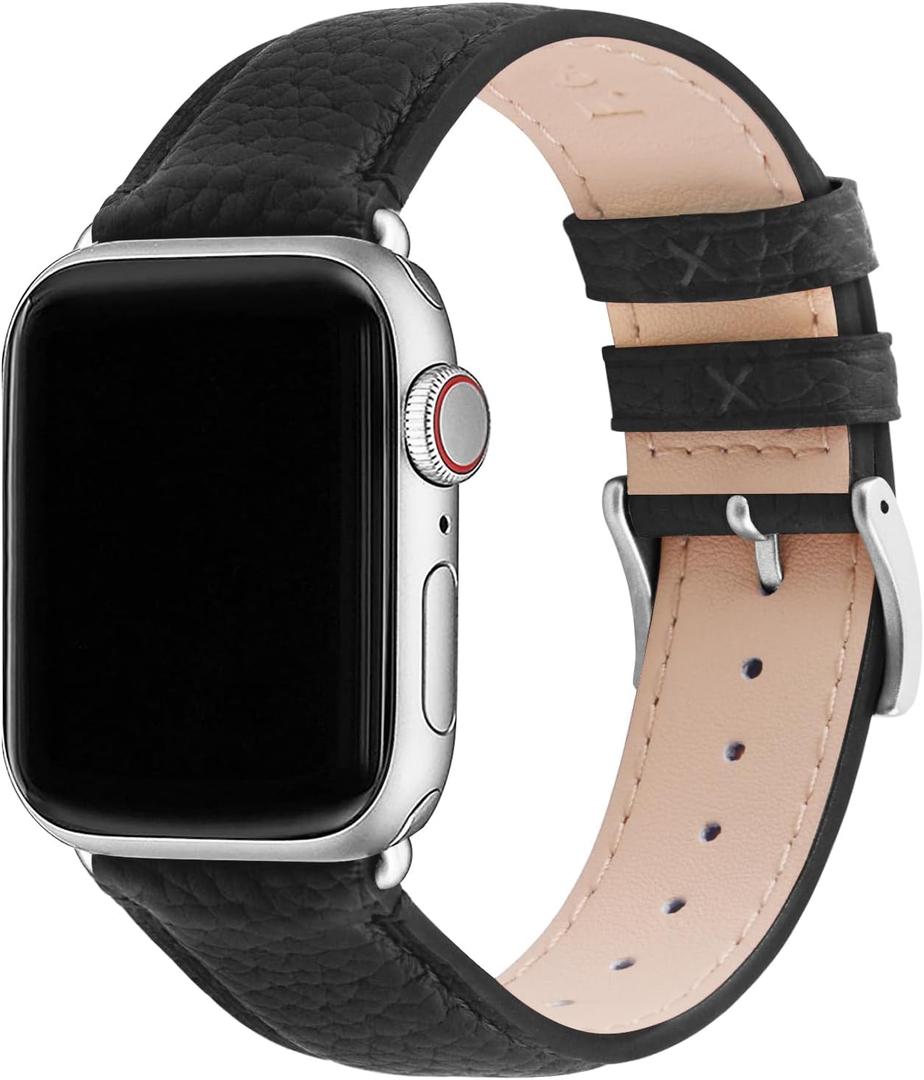 Fullmosa Leather Bands Compatible Apple Watch Band, Dressy Chic iWatch Strap with Case for iWatch, Size: 38mm 40mm 41mm 42mm (S11/10), for Women (Black/Silver)